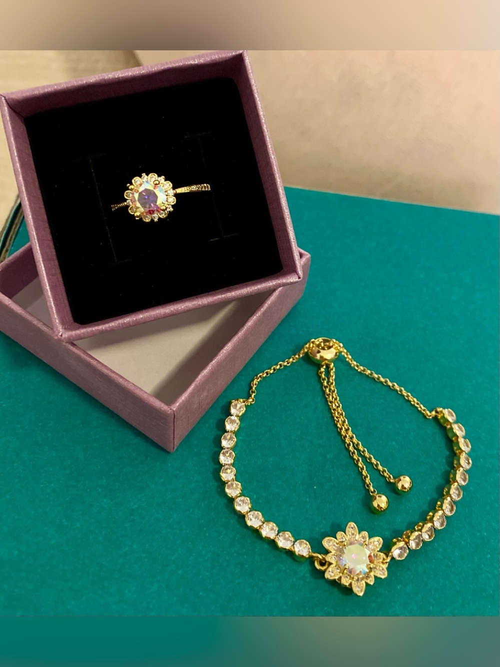 Moissanite Diamond Flower Bracelet and Ring Set